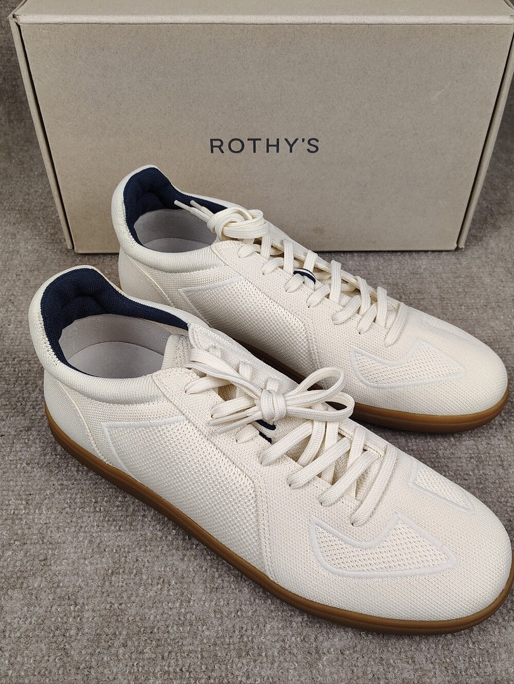 Men's Rothy's 056 Bone/Baige Lace-Up Textile Sneakers Sz 12.5 US